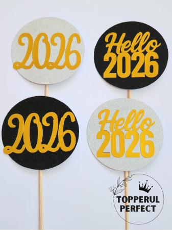 Toppere cu Scris - Set Toppere Revelion 2026 / 4 Bucati