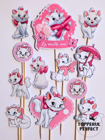 Toppere Torturi - Toppere tort Pisica Marie – Decor tort tematic Marie pentru fete