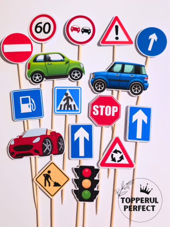 Toppere Masini - Toppere Tort Semne De Circulatie Si Masini – Decor Tort Copii