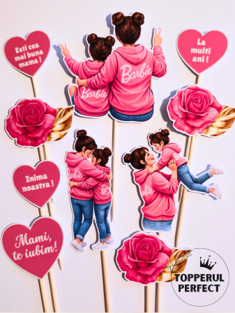 Toppere Femei - Toppere tort Mama roz – Decor tort pentru mama aniversare