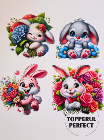 Toppere Tort de PASTE - Toppere Tort Iepurasi Cu Flori De Primavara – Decor Tort Paste Natural