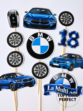 Toppere Torturi - Toppere Tort BMW 18 Ani - Decor Tort Masini pentru Majorat