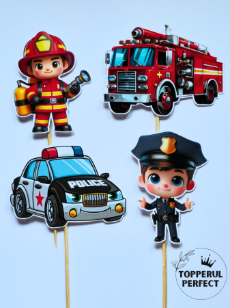 Toppere Masini - Set Toppere Pompieri + Politist