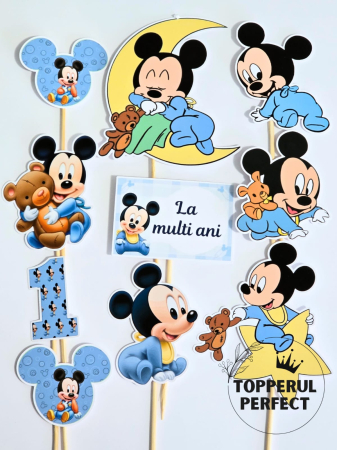 Decoratiuni Toppere - Toppere Tort Mickey Mouse 1 An Botez | Decoratiuni Tort Deco