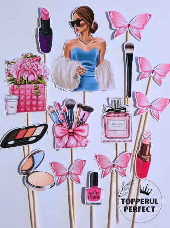 Toppere Torturi - Toppere Tort Femei Machiaj Fluturi – Decor Tort Elegant