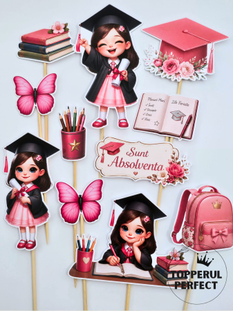 Absolvire Scoala - Set Toppere Absolventa Fetita Roz Scoala/Gradinita
