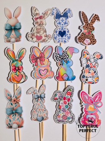 Toppere Tort de PASTE - Set 12 Toppere Tort Cu Iepurasi De Paste Colorati – Decor Tort Paste Primavara