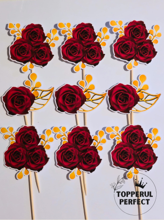 Toppere Diverse - Toppere Tort Trandafiri Rosii – Decor Tort Elegant