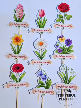 8 Martie - Toppere tort 8 martie pentru mama – 9 buc FLORI