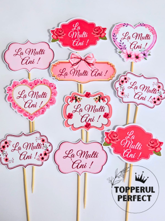 Toppere Torturi - Toppere Tort La Multi Ani Roz | Decoratiuni Tort & Set Toppere Deco