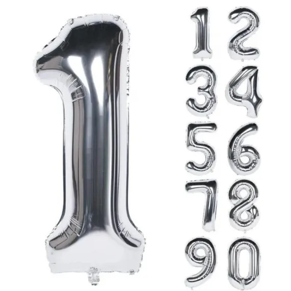 Articole Petrecere - Balon Cifra 1 Argintiu din Folie - Balon pentru Petreceri si Aniversari