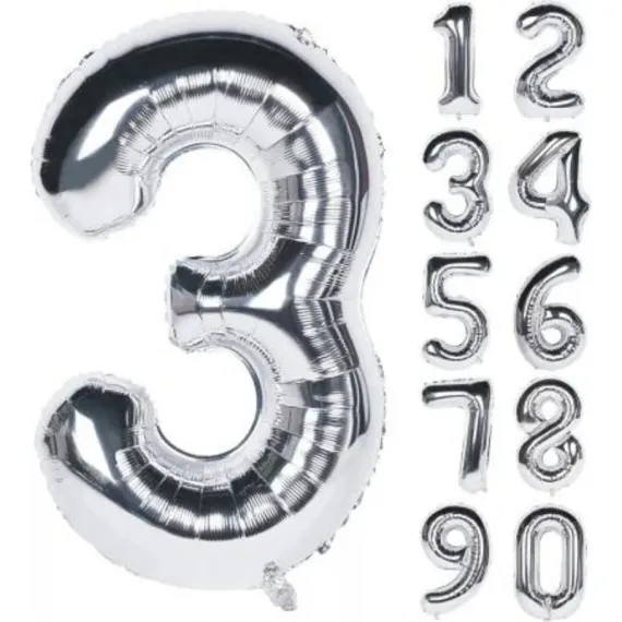 Articole Petrecere - Balon Cifra 3 Argintiu din Folie - Balon pentru Petreceri si Aniversari