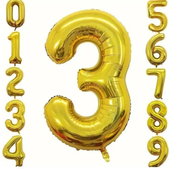 Articole Petrecere - Balon Cifra 3 Auriu din Folie 68 x 53 cm - Baloane Aurii si Decoratiuni Petreceri Copii