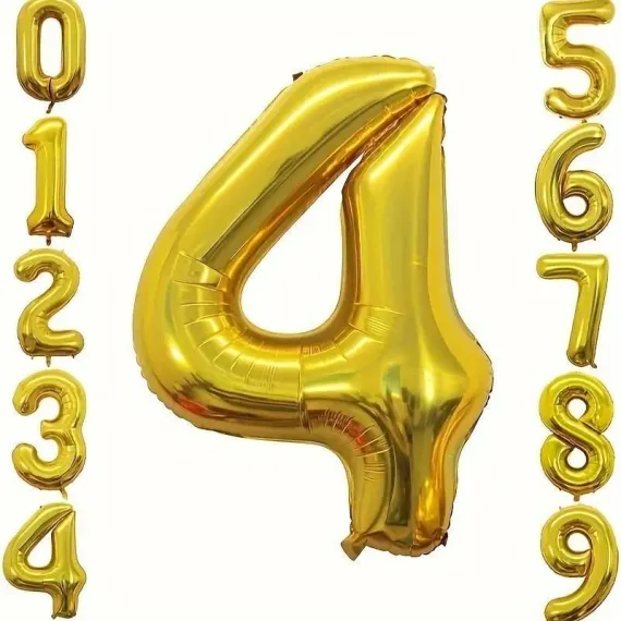 Articole Petrecere - Balon Cifra 4 Auriu din Folie 68 x 53 cm - Baloane Aurii si Decoratiuni Petreceri Copii