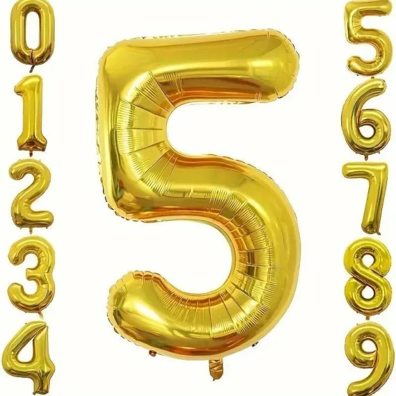 Articole Petrecere - Balon Folie Cifra 5 Auriu pentru Petreceri, Aniversari si Evenimente Speciale
