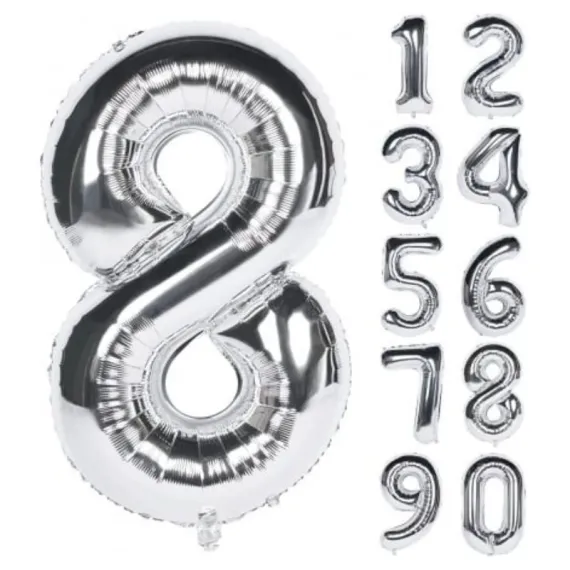 Articole Petrecere - Balon Cifra 8 Argintiu din Folie - Balon pentru Petreceri si Aniversari