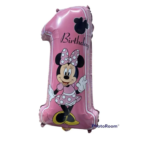 Articole Petrecere - Balon Folie Cifra 1 cu Minnie Mouse - Balon pentru Prima Aniversare si Petreceri Copii