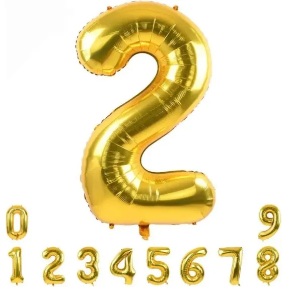 Articole Petrecere - Balon Folie Cifra 2 Auriu 68 x 53 cm pentru Aniversare, Zi de Nastere si Petreceri