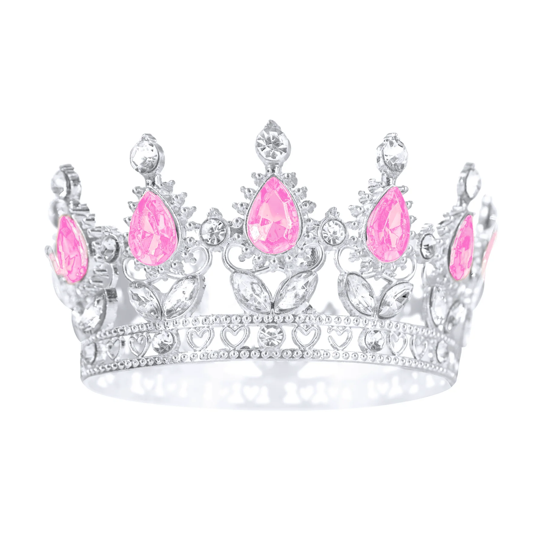 CORONITE - Coronita Tort Argintie cu Cristale Roz 10 cm - Decor Tort