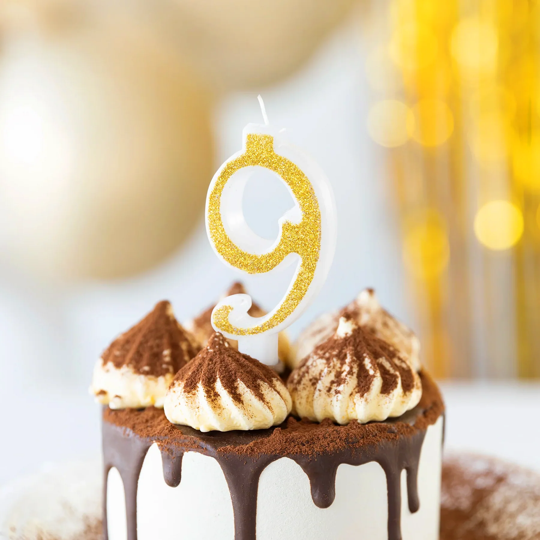 LUMANARI - Lumanare Tort Auriu Glitter Cifra 9 - Decor Tort Aniversar