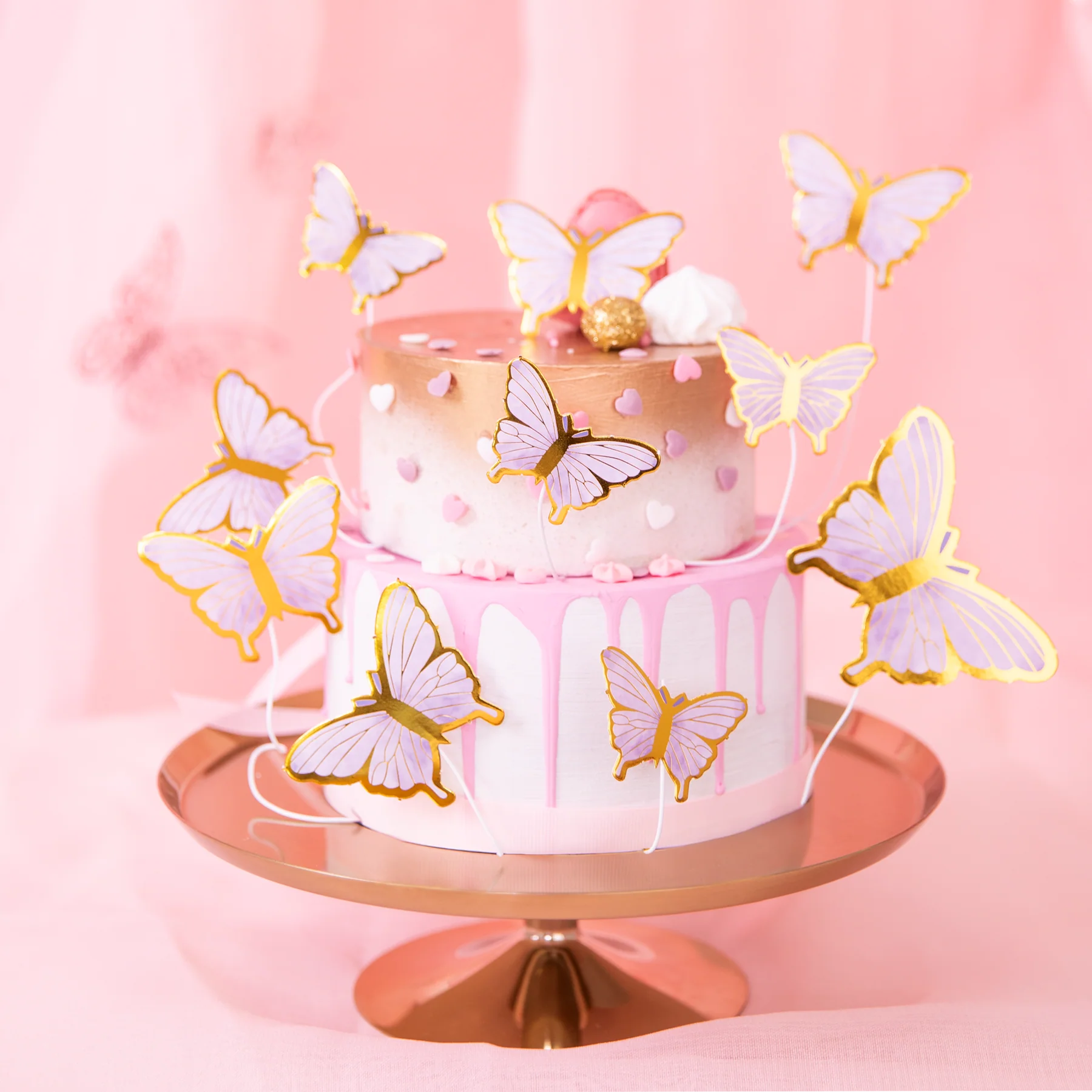 Fluturi Imprimati - Set 10 Fluturi pentru Tort AURIU MOV | Decoratiuni Elegante pentru Tort si Candy Bar