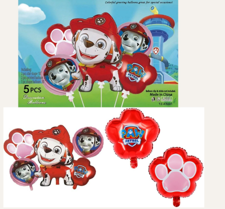 Articole Petrecere - Set 5 Baloane Patrula Catelusilor Paw Patrol Marshall din Folie - Decoratiuni pentru Petreceri Copii si Aniversari