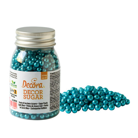 SPRINKLES - PERLE DE ZAHAR - SPRINKLES - Perle de zahar - ALBASTRU DESCHIS METALIZAT 5 MM 100 G - DECORA