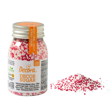 SPRINKLES - PERLE DE ZAHAR - SPRINKLES - Perle de zahar - ROSU SI ALB 100 G - DECORA