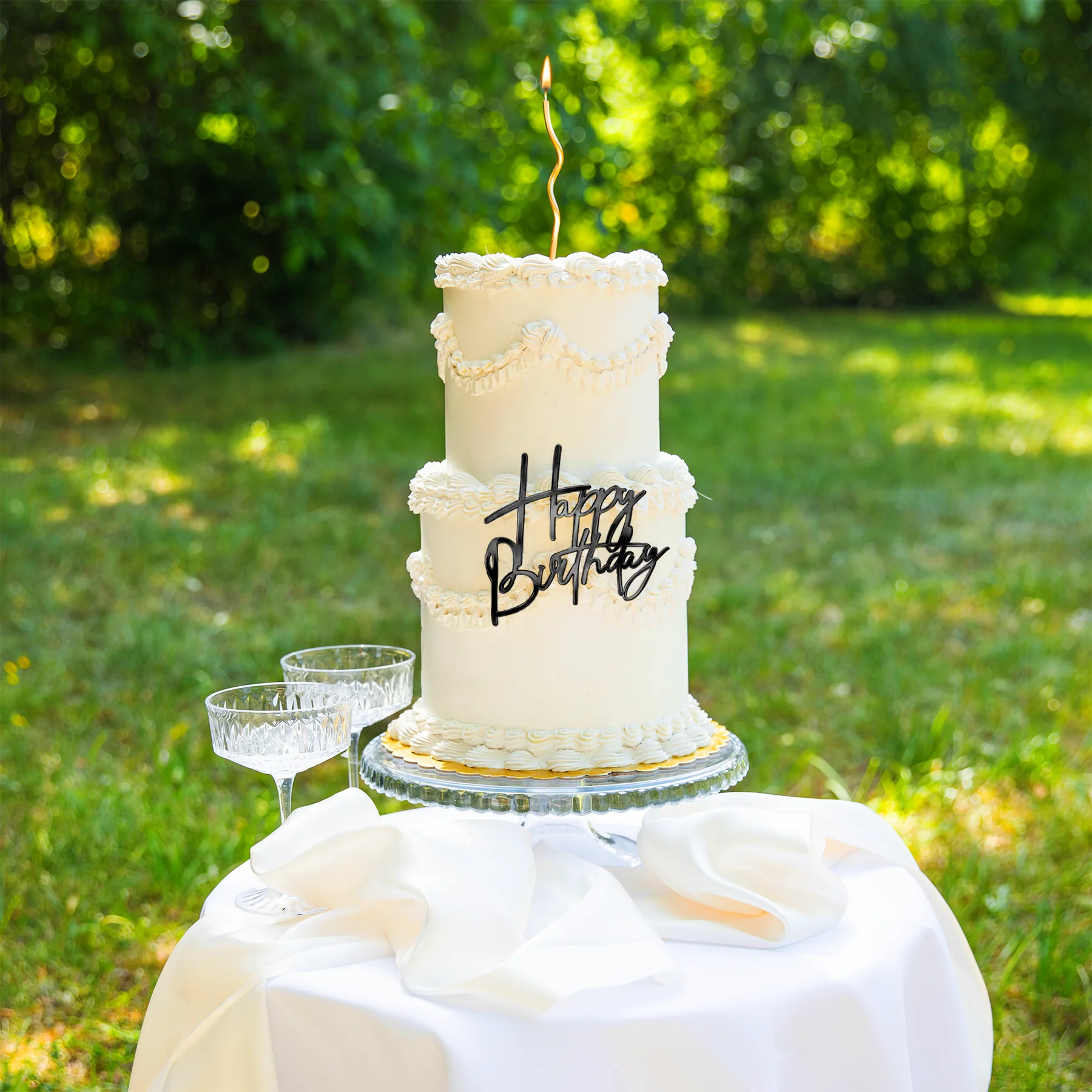 Topper Happy Birthday Negru din Acrilic - Decor Tort Aniversar [4]