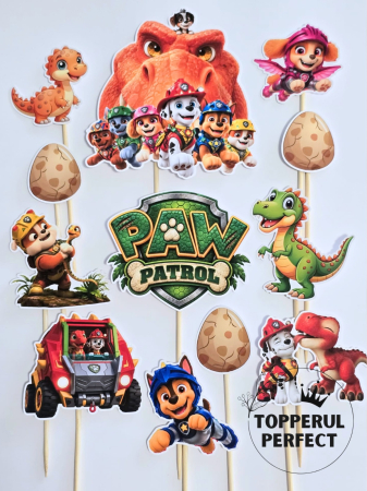 Toppere Paw Patrol - Toppere Tort Paw Patrol Dino Movie - Patrula Catelusilor V2 - Decor Tort Paw Patrol