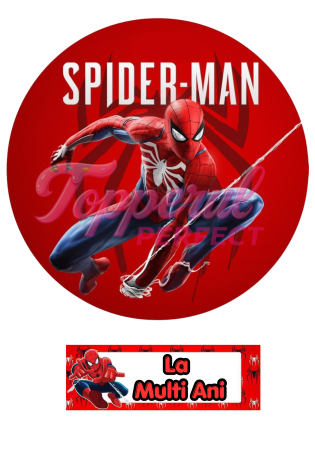 Vafe Copii - Vafa Comestibila pentru Tort Spider-Man Rotunda cu Placuta La Multi Ani - Decor Tort