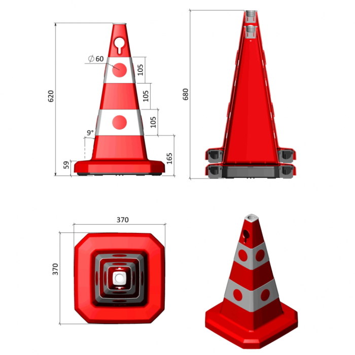Con din plastic pentru parcare, 62cm, alb-rosu, 6kg [2]