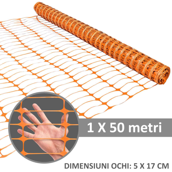 Plasa imprejmuire lucrari 1m x 50m, portocaliu [2]