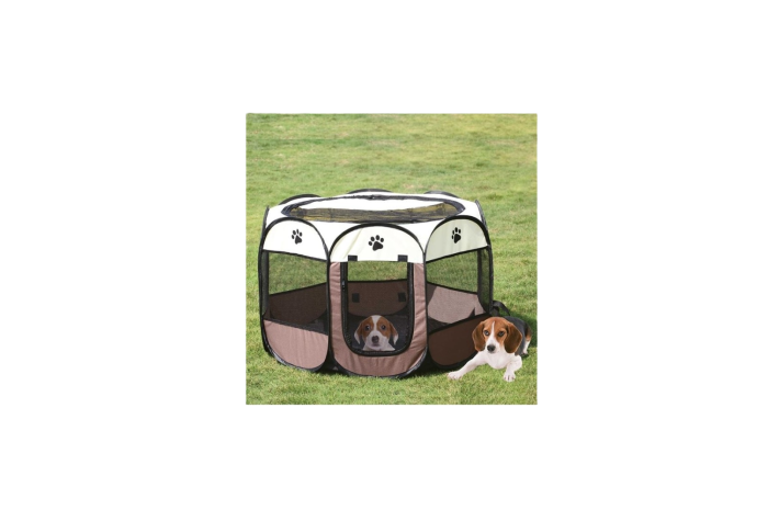 Tarc pliabil pentru caini 114x114x58 cm maro bej interior exterior [2]