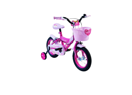 Produse EmagMarketplace - Bicicleta copii fete 3-5 ani, 12 inch, cu roti ajutatoare si cosulet roz – Sigura si distractiva