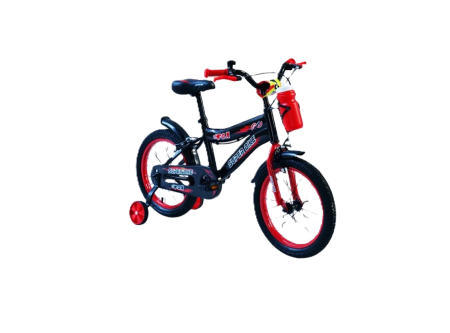 Produse EmagMarketplace - Bicicleta copii 5–7 ani, 16 inch, neagra cu roti ajutatoare si sticla de apa inclusa