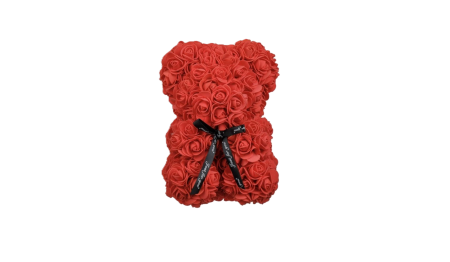 Aranjamente florale - Urs-decorativ-din-flori-de-trandafir-rosu-23cm