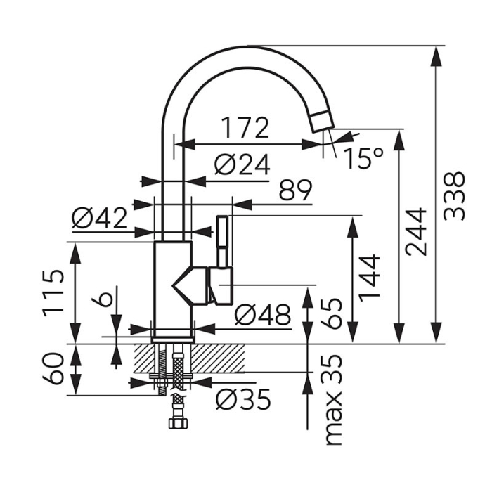 Baterie de bucatarie, Ferro, Camira, cu pipa inalta, inox [2]