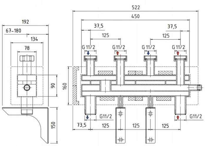 DISTRIBUITOR GRUPURI DE POMPARE CU BUTELIE DE EGALIZARE INCORPORATA DN25 IZOLAT 2 CIRCUITE [4]