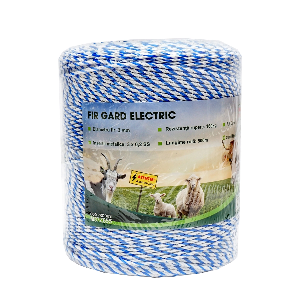 Fir gard electric alb-albastru 3mm insertie metalica 3x0.2mm SS, rezistenta 7.8 Ohm/m, 500m gard electric Mezofarm [2]