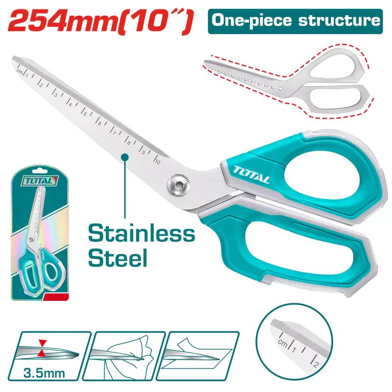 Foarfeca TOTAL 254 mm (10"), lama otel inoxidabil 3.5 mm, muchie zimtata, marcaje de masurare [2]
