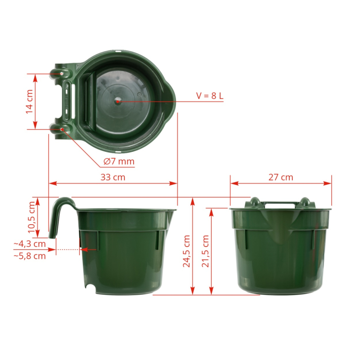 Găleată de hrănire, cu suport pentru suspendare, formă cilindrică, verde închis, 8 litri [7]