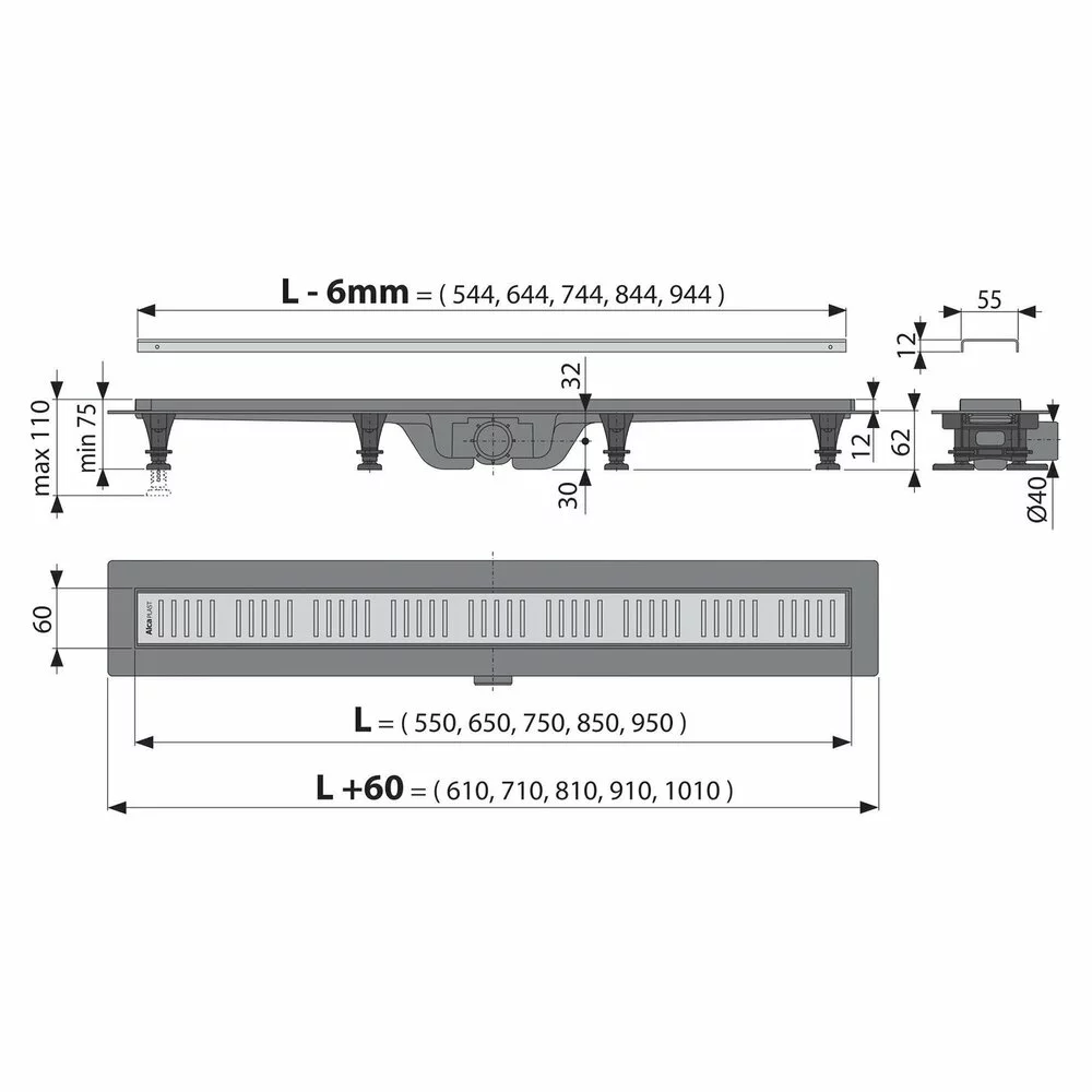 Set rigola pentru dus cu capac Alca APZ10 Simple 65 cm Crom [2]