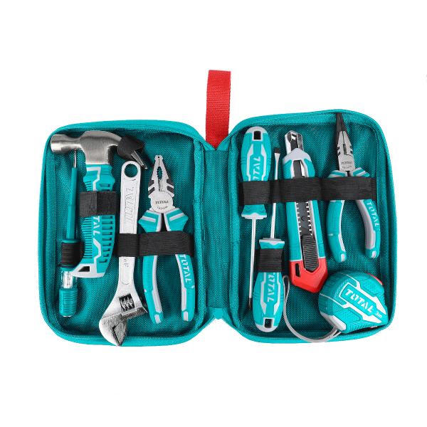 Set unelte de mana TOTAL 9 piese, ruleta 3 m, clesti, surubelnite, cheie reglabila [3]