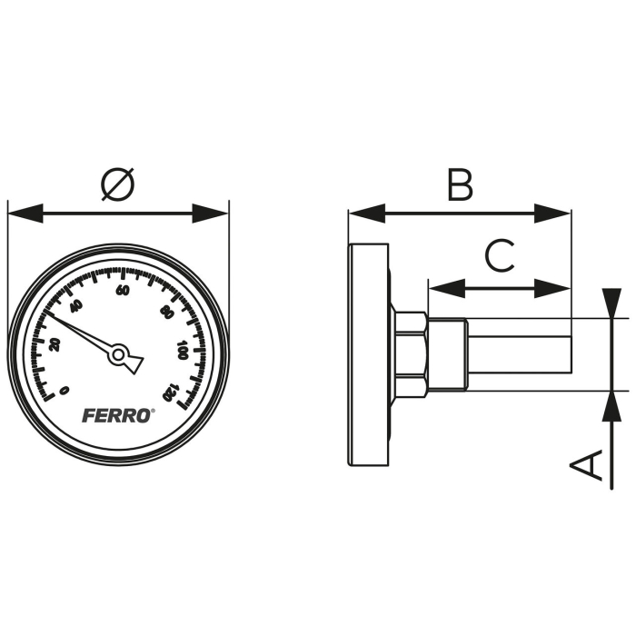 Termometru D.63 mm 1/2", axial, 0-120°C, Ferro T63120A [2]