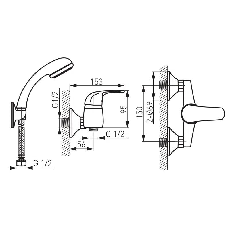 Baterie perete duș cu accesorii VASTO [1]