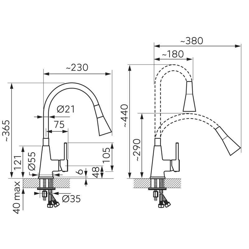 Baterie stativă bucătărie cu pipă flexibilă [1]