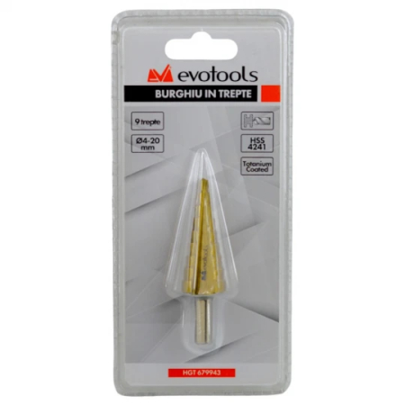 Burghiu in trepte, diametru 4-20 mm, trepte 9 [1]