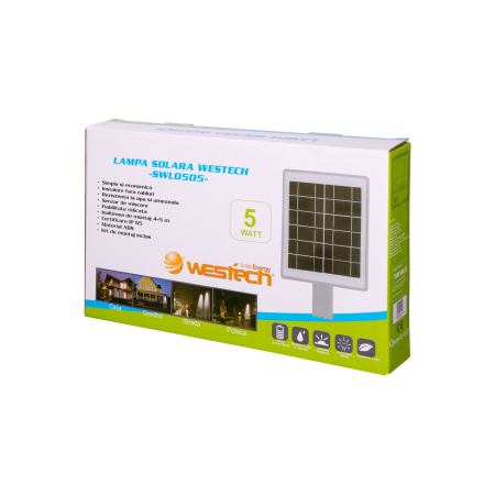 Corp de iluminat solar stradal LED SWL0505, 5 W, senzor de miscare, gri, IP65 [3]
