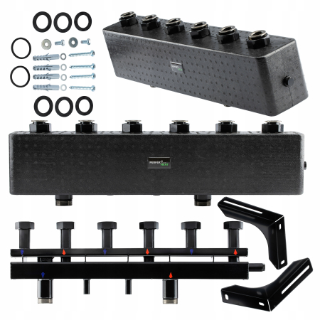 Distribuitoare si Buteli de Egalizare - DISTRIBUITOR GRUPURI DE POMPARE CU BUTELIE DE EGALIZARE INCORPORATA DN25 IZOLAT 3 CIRCUITE